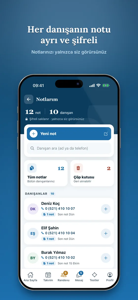 Notlarım: danışan danışan ayrılmış notlar